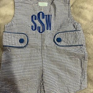 Monogram smocked baby boy romper size 3 month. Southern Sunshine brand.